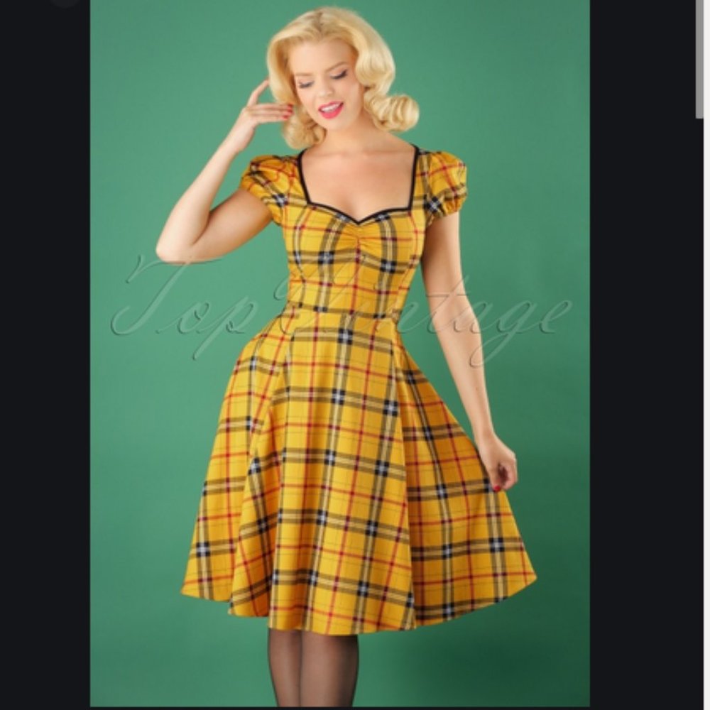 Collectif Yellow Plaid Mimi Doll Dress